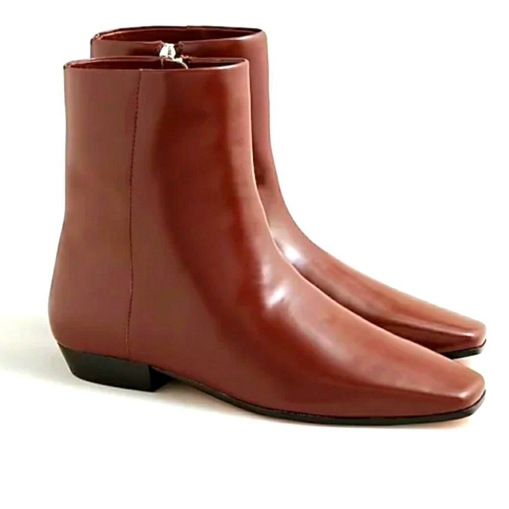New J Crew square-toe ankle boots in spazzolato Leather, Size 7.5